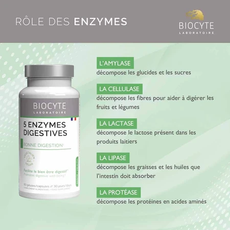 Biocyte Longevity 5 enzimas digestivas 60 cápsulas