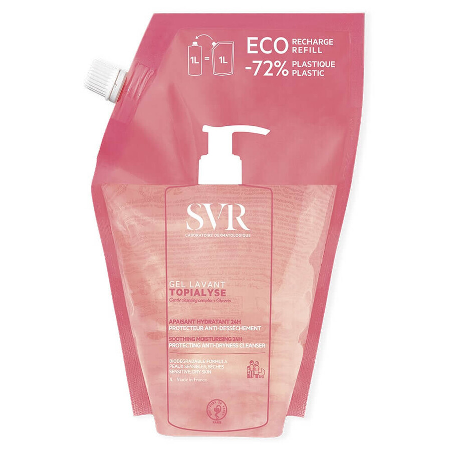 Svr Topialyse Gel Limpiador Eco-Recarga Calmante, Hidratante 24h Protección Anti-Sequedad 1L