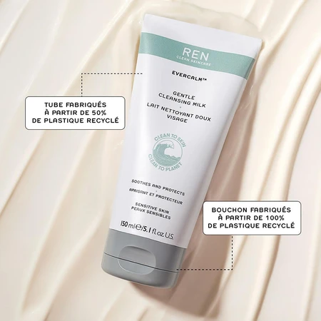 REN Clean Skincare Evercalm(TM) Leche limpiadora facial suave, calmante y protectora para pieles sensibles 150 ml