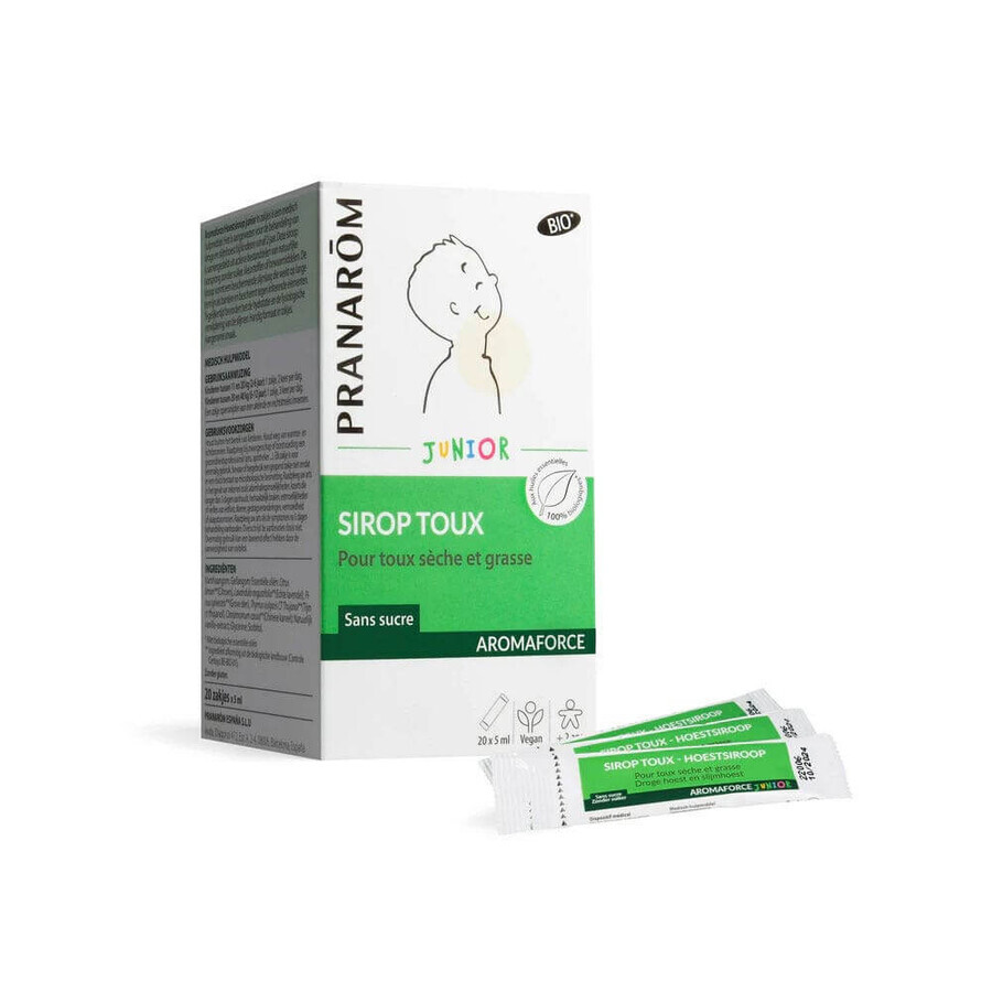 Pranarôm Aromaforce Sciroppo per la tosse secca e grassa biologico Junior Da 2 anni 20 bastoncini da 5ml