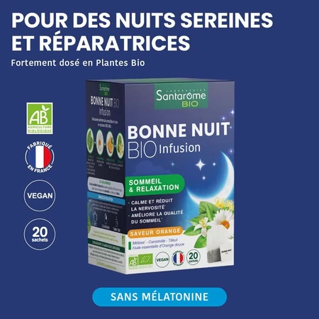 Santarome Bonne Nuit Infusion Sommeil et Relaxation Bio Saveur Orange 20 Sachets