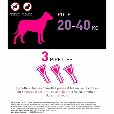 Frontline Tri-act Spot-on Dog 20-40 kg 3 4-mL pipettes