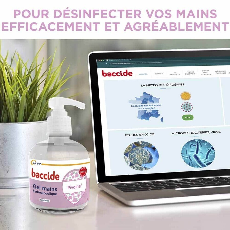 Baccide Gel Mains Désinfectant Hydroalcoolique Pivoine Peaux sensibles 300ml