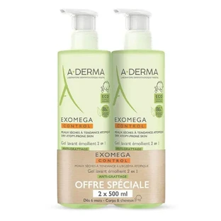 A-Derma Exomega Control Gel Lavant Emollient Corps Et Cheveux 2x500ml