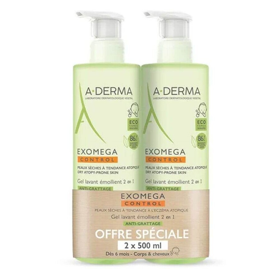 Buy A-Derma Exomega Control Emollient Cleansing Gel for Body and Hair 2x500ml A-Derma Exomega Control Emollient Cleansing Gel for Body and Hair 2x500ml