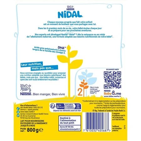 Nestlé Nidal Lait En Poudre 1 De 0 À 6 Mois 800g