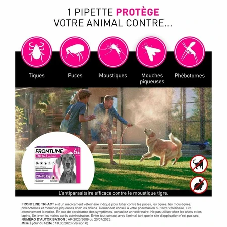 Frontline Tri-act Spot-on Chien de 20-40kg 6 Pipettes de 4ml