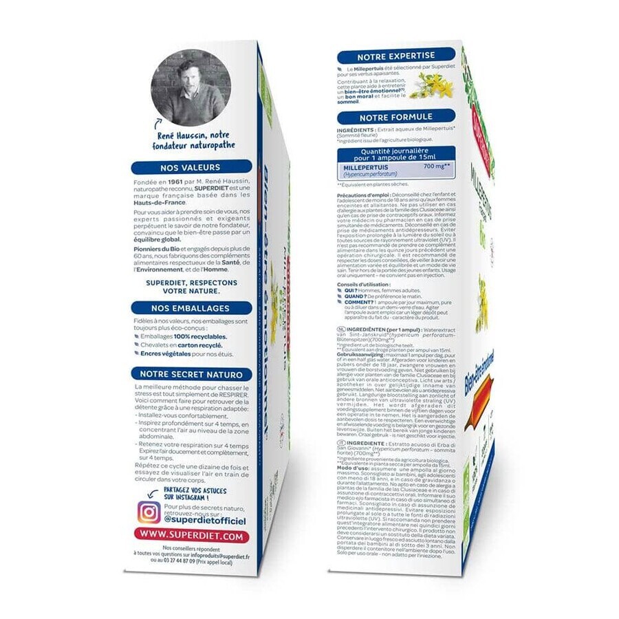 Superdiet Millepertuis Bio Bien-Être Émotionnel 20 Ampoules