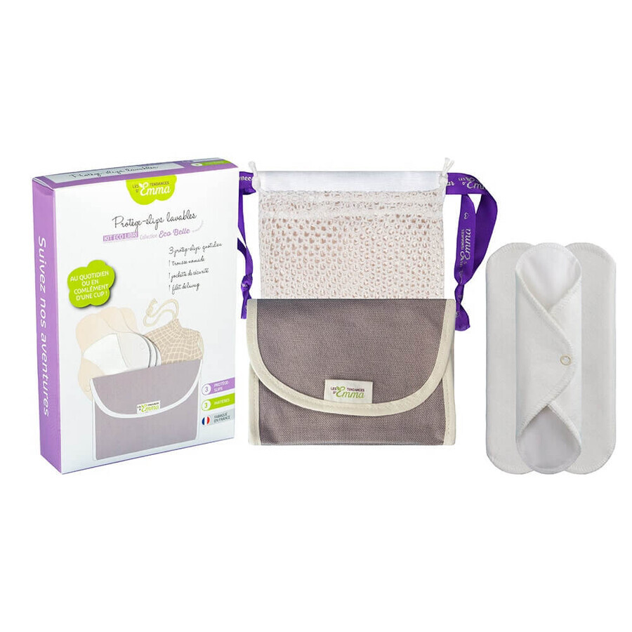 Les Tendances D'Emma Eco Belle Kit mit 3 waschbaren Slipeinlagen und Tragetasche