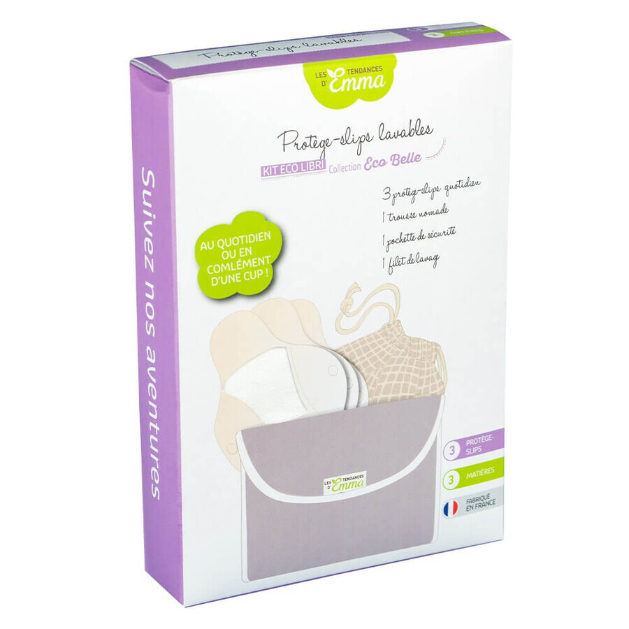 Les Tendances D'Emma Eco Belle Kit mit 3 waschbaren Slipeinlagen und Tragetasche