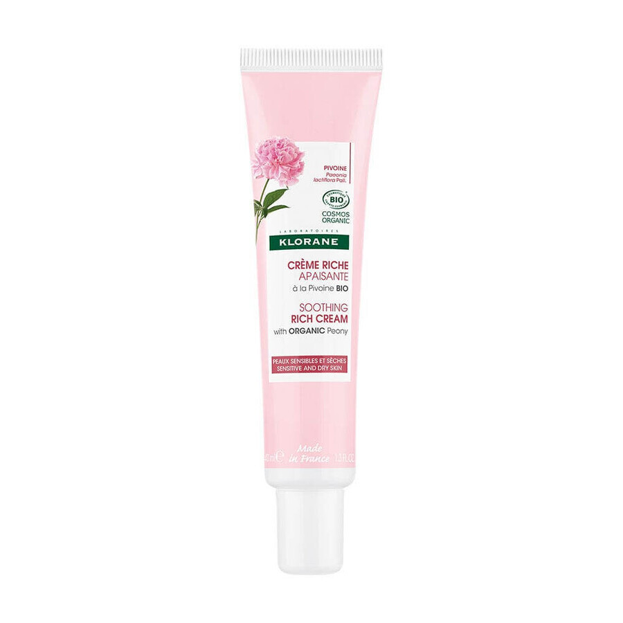 Klorane Peony Rich and soothing organic cream for sensitive and dry skin 40 ml