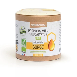 Nat&Form Propolis, Honig und Eukalyptus Bio beruhigt die Kehle 45 Gummibonbons