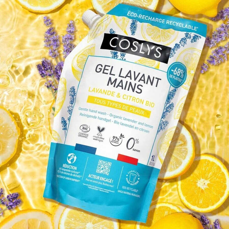 Coslys Organic Eco-Recharge Lavender and Lemon Hand Washing Gel 1L