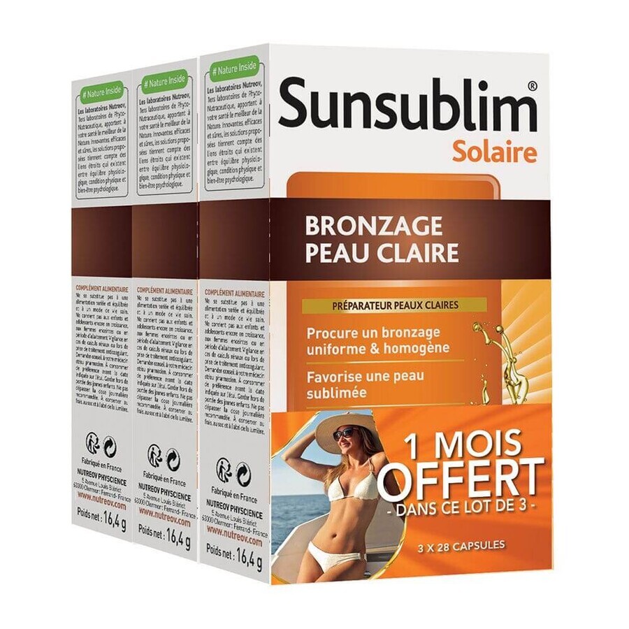 Cumpără Nutreov Sunsublim preparat de bronzat pentru piele albă 3x28 capsule Nutreov Sunsublim preparat de bronzat pentru piele albă 3x28 capsule