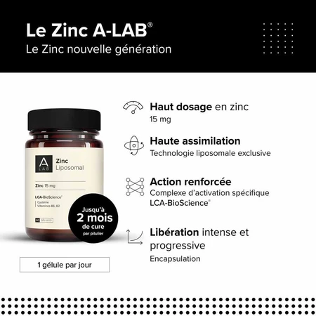 A-LAB Zinc Liposomal 15mg Immunité Peau Cheveux Vision Acné 60 gélules