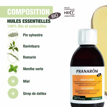 Pranarôm Aromaforce Jarabe para la Garganta con Miel y Ravintsara Bio 150 ml