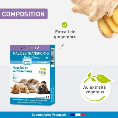 Vetoform Chien et Chat Complément alimentaire mal des transports 30 comprimés