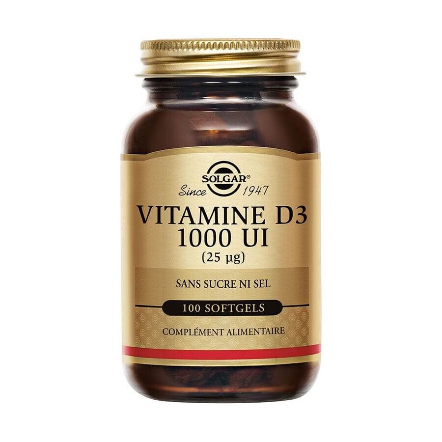 Solgar Vitaminen D3 1000 IU Défenses Immunitaires Os/Cartilages 100 capsules