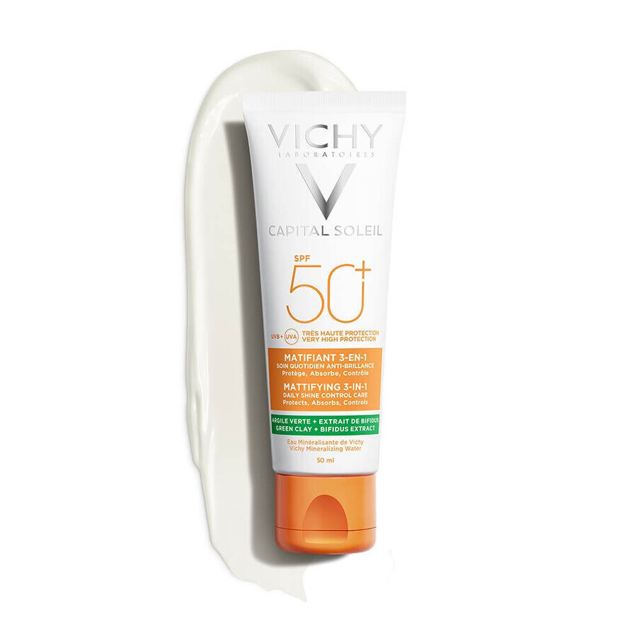 Vichy Capital Soleil Cremă solară matifiantă 3 în 1 argilă verde Spf50+ 50ml Vichy Capital Soleil Cremă solară matifiantă 3 în 1 argilă verde Spf50+ 50ml