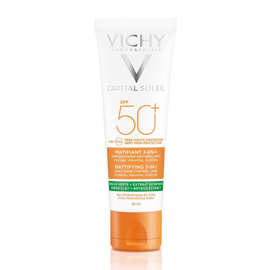 Vichy Capital Soleil Cremă solară matifiantă 3 în 1 argilă verde Spf50+ 50ml Vichy Capital Soleil Cremă solară matifiantă 3 în 1 argilă verde Spf50+ 50ml