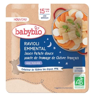 Babybio Ravioli mit Emmentaler mit Süßkartoffelsauce und Bio-Ziegenkäse 15 Monate mit Stücken 190g