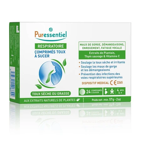 Puressentiel Ademhaling Droge of Piepende Hoest 24 kauwtabletten