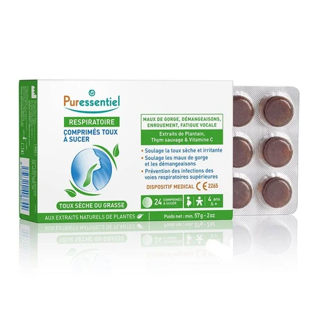 Puressentiel Ademhaling Droge of Piepende Hoest 24 kauwtabletten