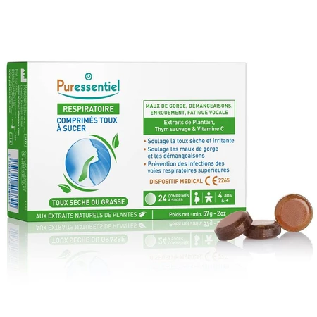 Puressentiel Ademhaling Droge of Piepende Hoest 24 kauwtabletten