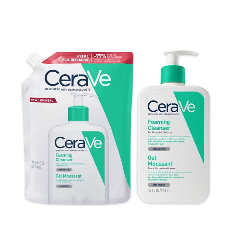 Cerave Cleanse Visage Recharge Gel Moussant Visage Et Cou Peaux Normales A Grasses 473 ml