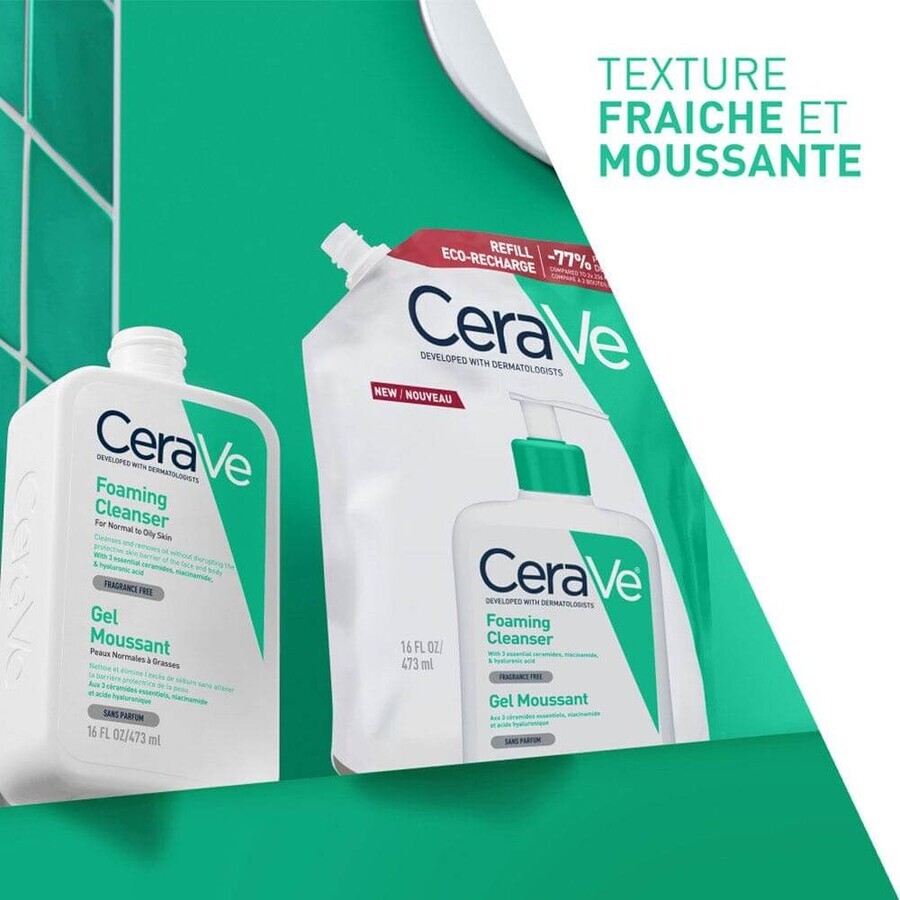 Cerave Cleanse Visage Recharge Gel Moussant Visage Et Cou Peaux Normales A Grasses 473 ml