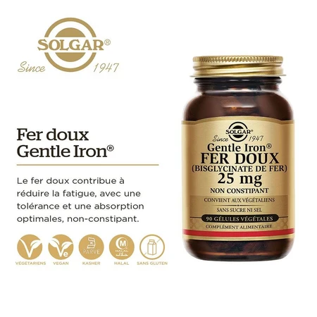 Solgar Fer Doux (Gentle Iron) 25mg Vitalité 90 gélules végétales