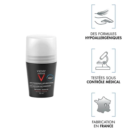 Vichy Men's Deodorant Roll-on Antiperspirant 48h Sensitive Skin 2x50ml