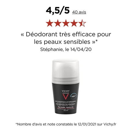 Vichy Men's Deodorant Roll-on Antiperspirant 48h Sensitive Skin 2x50ml
