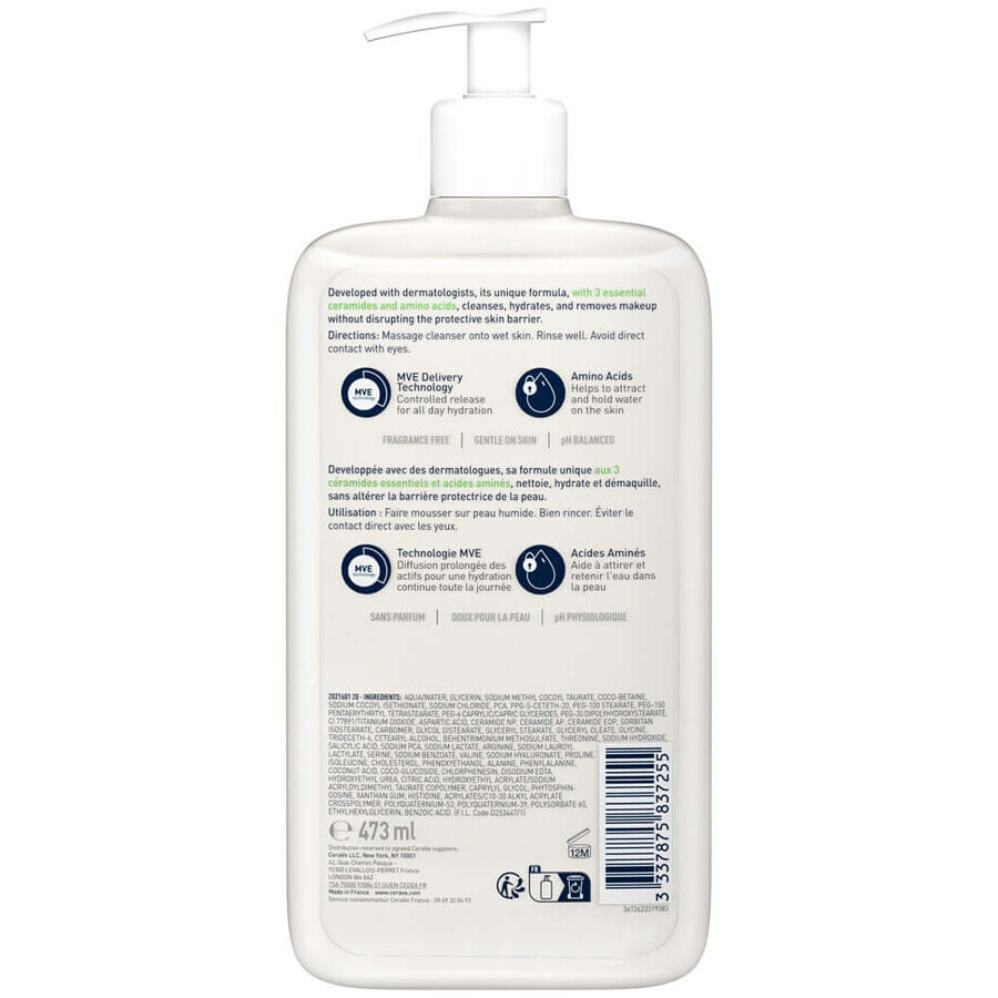 Cerave Face Cleanser Crema espumosa hidratante para pieles normales a muy secas 473ml