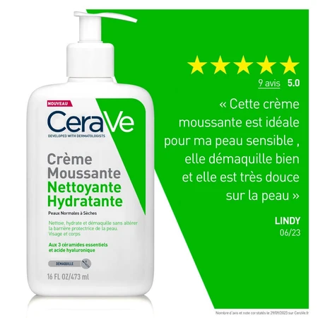 Cerave Gezichtsreiniger Hydraterende schuimende crème voor de normale tot zeer droge huid 473ml