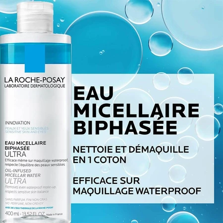 La Roche-Posay Agua Micelar Fisiológica Ultra Limpiadora Bifásica Rostro y Ojos Waterproof 400ml