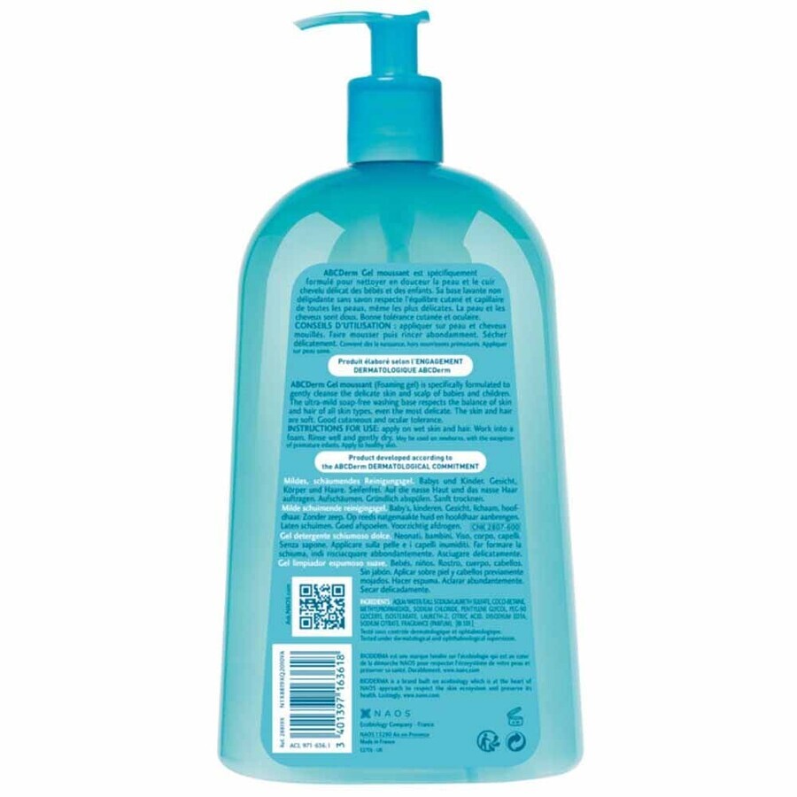 Bioderma Abcderm Bebé y Niño Gel Limpiador Espuma Suave 1L