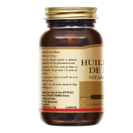 Solgar Huile De Foie De Morue Vitamines A et D Vitalité 100 Softgels