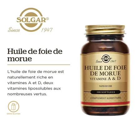 Solgar Huile De Foie De Morue Vitamines A et D Vitalité 100 Softgels