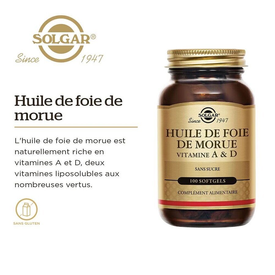 Solgar Huile De Foie De Morue Vitamines A et D Vitalité 100 Softgels