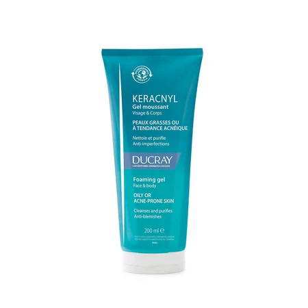 Ducray Keracnyl Cleansing Gel Gesicht und Körper Fettige Haut mit Unreinheiten 200ml