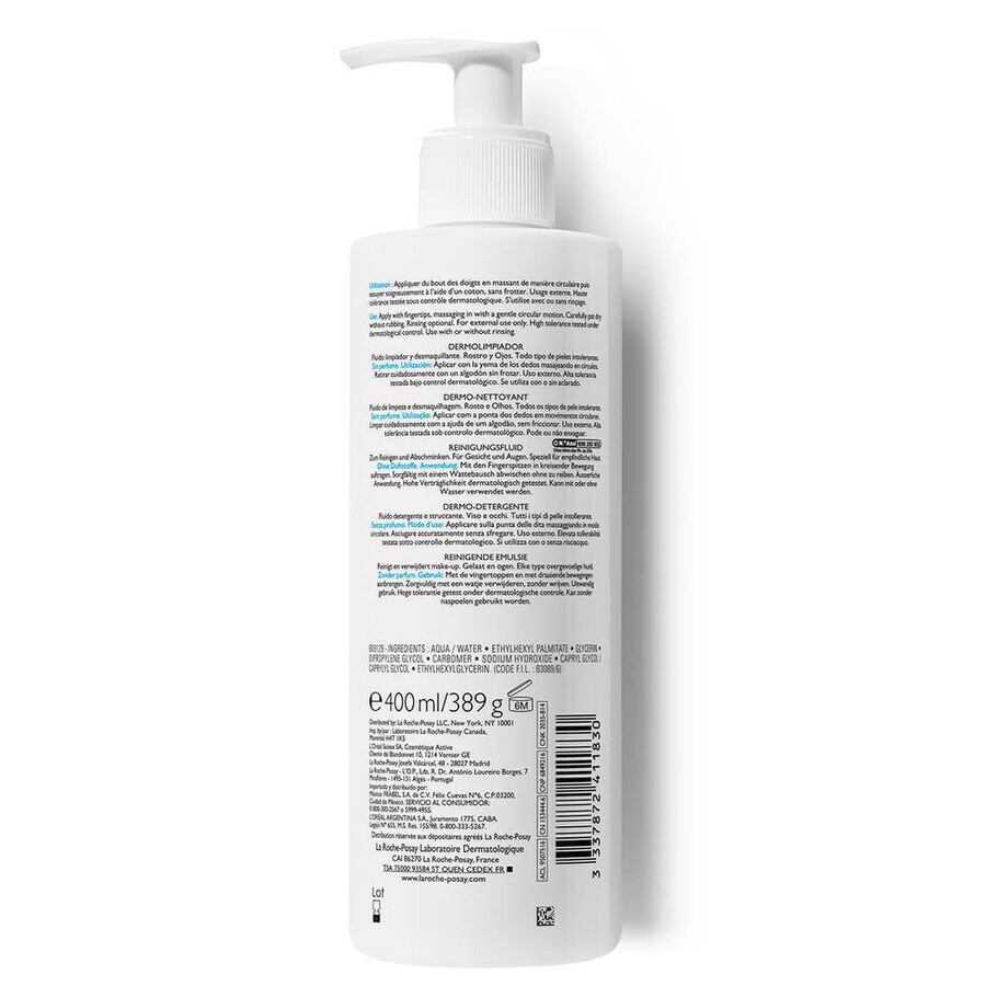 La Roche-Posay Toleriane Derma Fluido Limpiador Rostro y Ojos 400ml La Roche-Posay Toleriane Derma Fluido Limpiador Rostro y Ojos 400ml