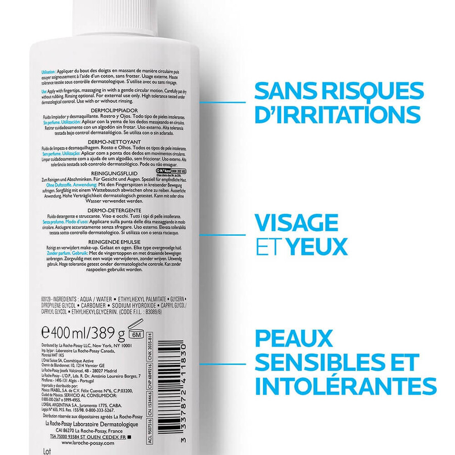 La Roche-Posay Toleriane Derma Fluido Limpiador Rostro y Ojos 400ml La Roche-Posay Toleriane Derma Fluido Limpiador Rostro y Ojos 400ml