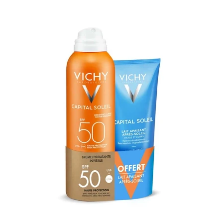 Vichy Capital Soleil Feuchtigkeitsnebel SPF 50, 200 ml + After-Sun Milch, 100 ml gratis