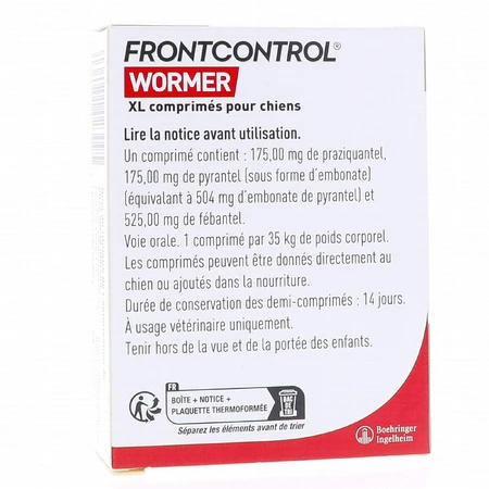 Frontline Frontcontrol Wormer Vermifuge Pour Chien 1 Comprimé XL par 35kg x2