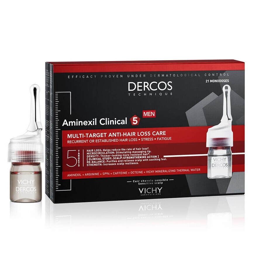 Vichy Dercos Aminexil Clinical 5 - Men's Temporary Anti-Fall Vials 21x6ml Vichy Dercos Aminexil Clinical 5 - Men's Temporary Anti-Fall Vials 21x6ml