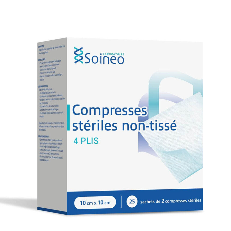 Soineo Sterile 4-layer nonwoven tablets 10x10cm x25 bags of 2
