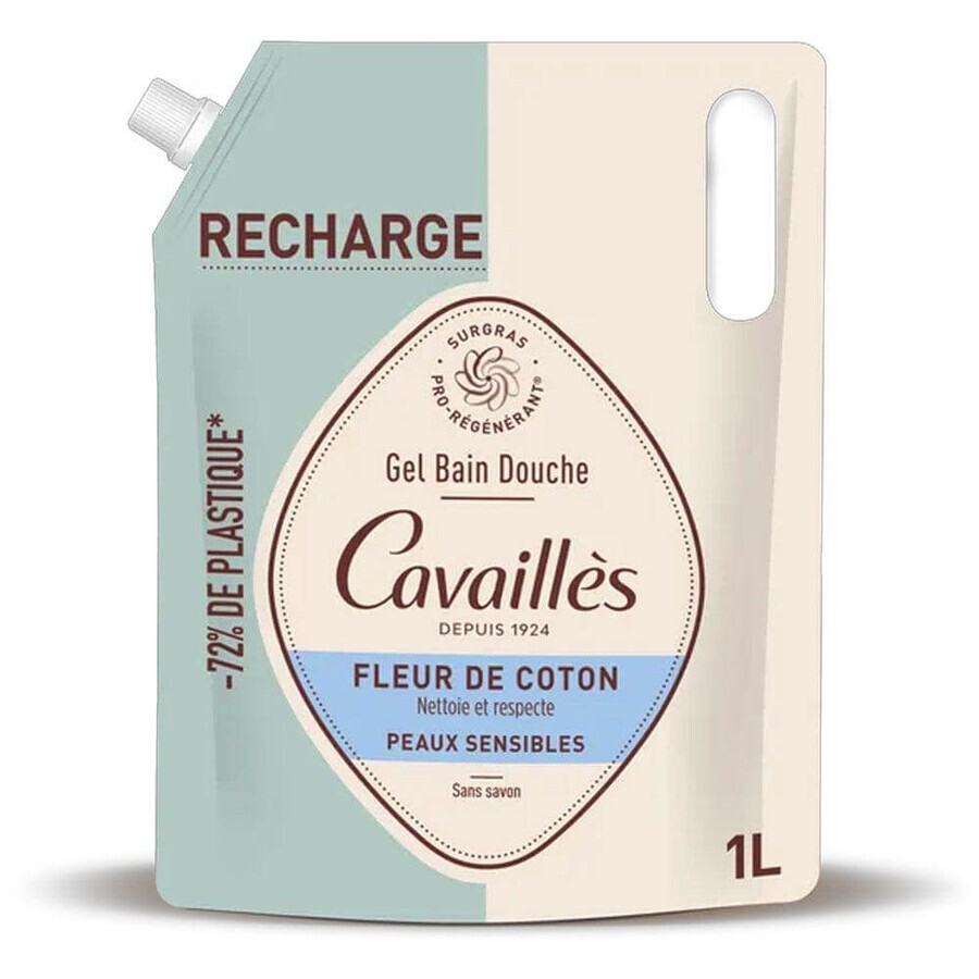 Cavaillès Recambio Gel de Baño Flor de Algodón Piel Sensible 1L