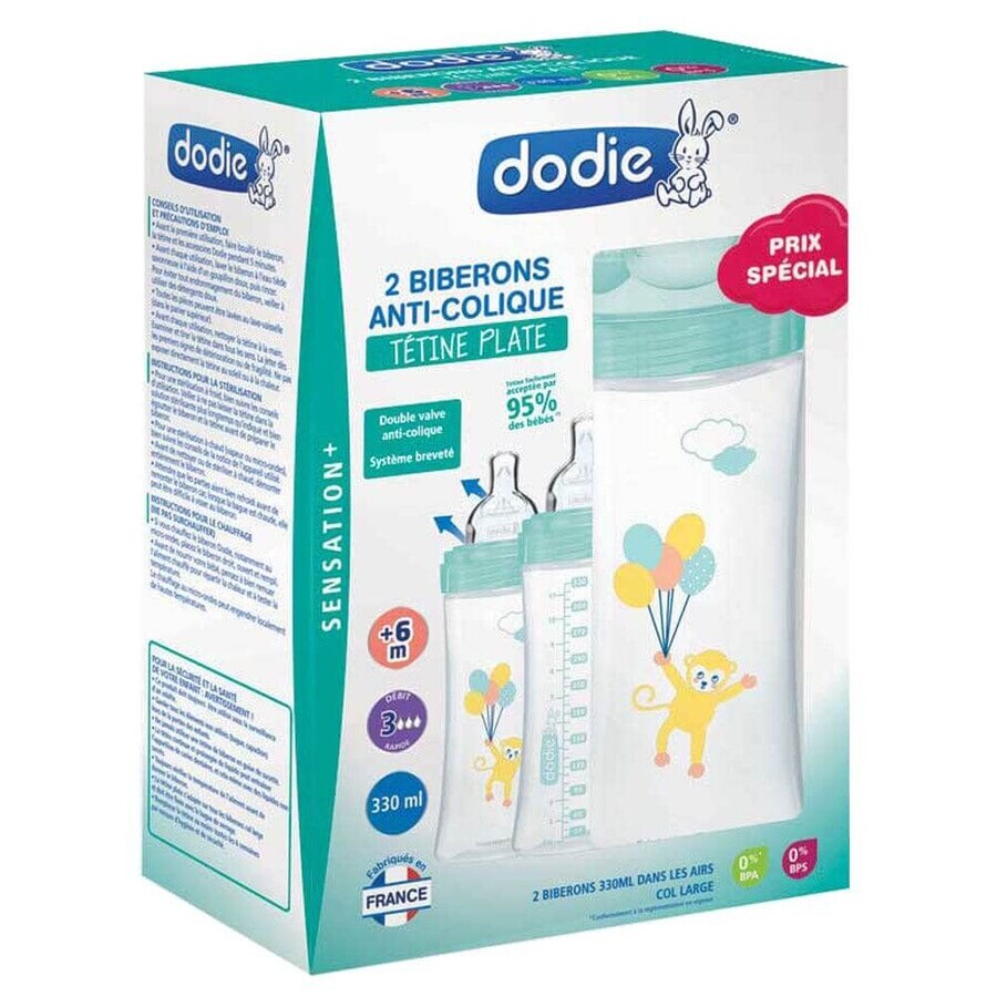 Comprar Dodie Lote de 2 biberones anticólicos Sensation+ 6 meses 330ml Dodie Lote de 2 biberones anticólicos Sensation+ 6 meses 330ml