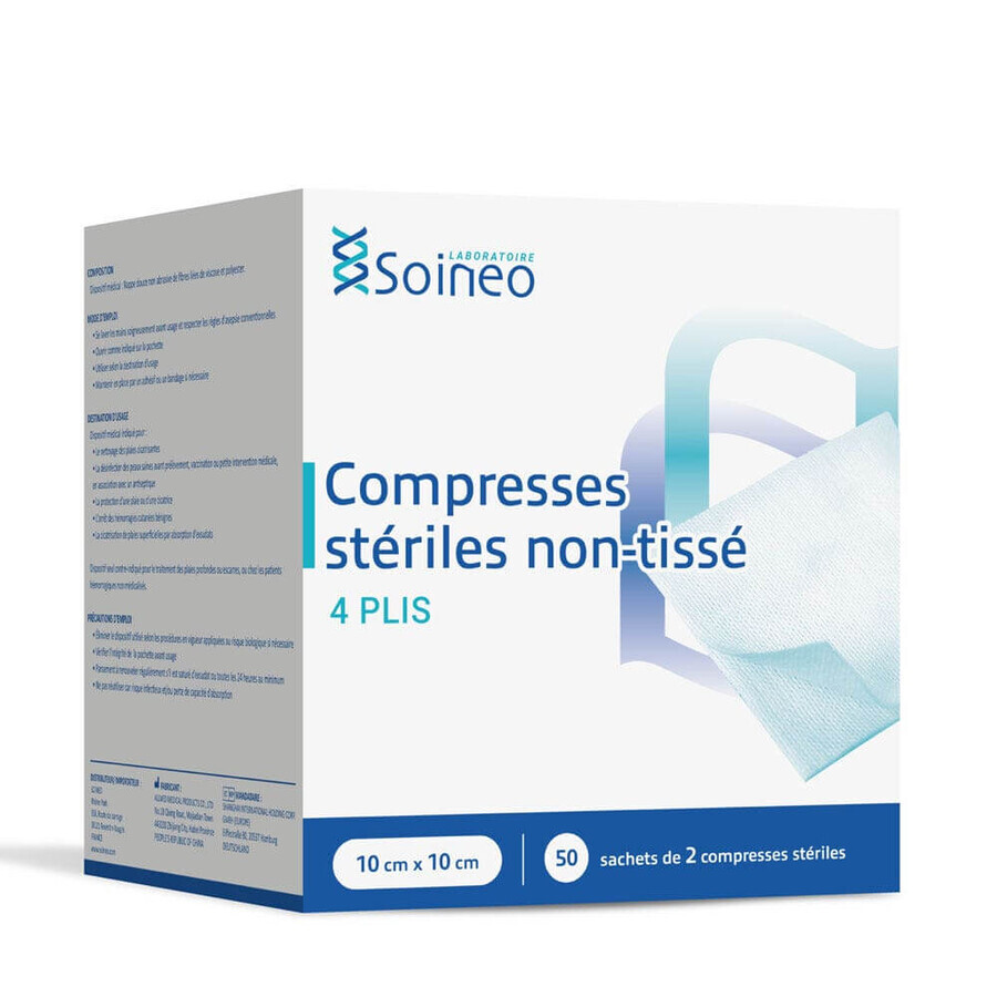 Soineo Sterile 4-layer nonwoven tablets 10x10cm x50 bags of 2
